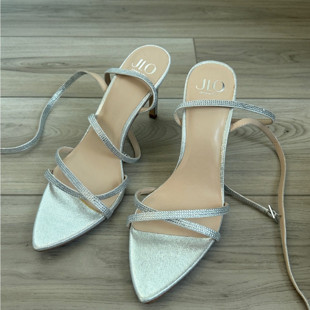 Jennifer Lopez Metallic Silver Strappy Heels